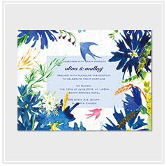 personalized handdrawn watercolor blue birds garden flower wedding invitation card hong kong