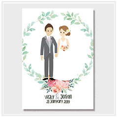 personalized handdrawn portrait couple garden flower wedding invitation card hong kong