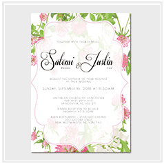 personalized handdrawn watercolor pink and green garden flower wedding invitation card hong kong