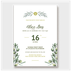 personalized handdrawn watercolor olive garden flower wedding invitation card hong kong