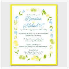 personalized handdrawn watercolor yellow and lemon garden flower wedding invitation card hong kong