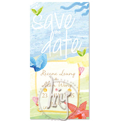 personalized handdrawn watercolor beach and sea theme wedding invitation card hong kong